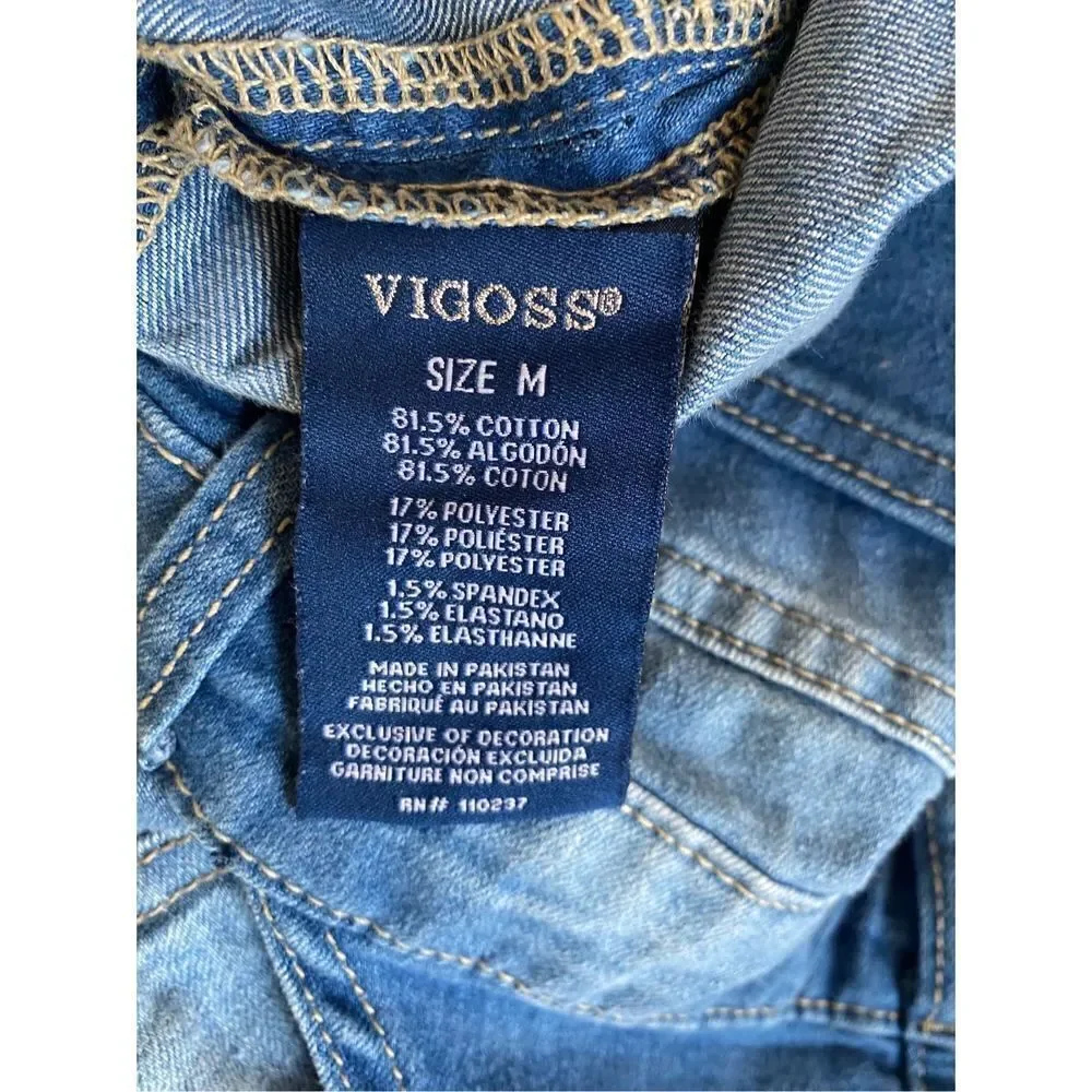 Vigoss girls, denim, blue rainbow, accent, stretch, Overalls size medium